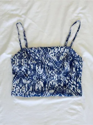 Abercrombie & Fitch Crinkle Textured Squareneck Cropped Tank - Blue Floral - XS thumbnail 6
