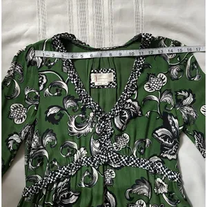 Anthropologie Robin Boho Tiered Ruffled V-Neck Dress Green Motif Size Small thumbnail 8