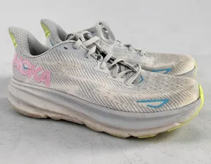 HOKA Clifton 9 Women's Light Blue Running Shoes with Pink Logo thumbnail 1