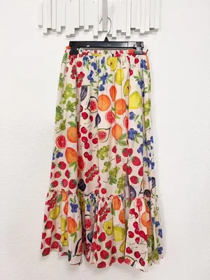 Jacquie the Label Mirabelle White Multi Fruit Print Tiered Midi Skirt thumbnail 2