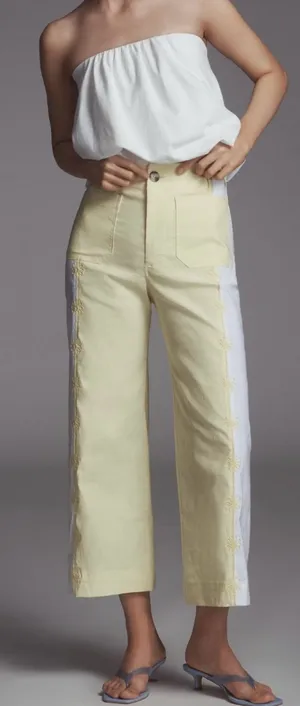 Anthropologie Maeve The Colette Embroidered Crop Wide-Leg Pants, Size 28P thumbnail 1