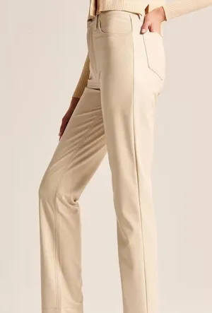 Abercrombie Vegan Leather 90s Straight Pant in Cream thumbnail 5