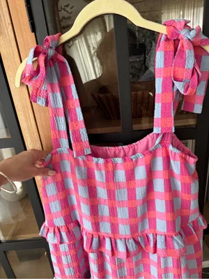 Buddy love gingham ruffle tiered mini dress bows babydoll periwinkle tie straps thumbnail 5