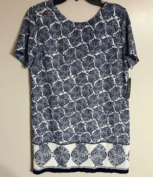 Women's Lulus Taj Mahal Tour Lined Shift‎ Dress in Blue & White Size Medium thumbnail 1