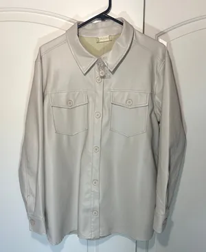 NWT Altard State‎ Beige Faux Leather Shirt Jacket Shacket Button Womens Medum thumbnail 1