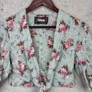 Reformation Mint Floral Tie-Front Blouse sz 4 thumbnail 3