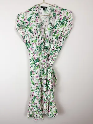 Juicy Couture Allover‎ Floral Wrap Dress Ruffle White Green Pink Size 0 thumbnail 2