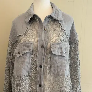POL Oversized Lace Gauze Button Down Shirt Top Size Large thumbnail 5