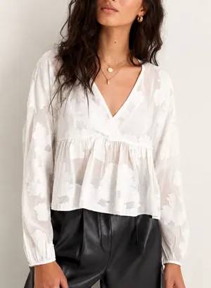 Aritzia Wilfred | Augustine Floral Semi Sheer Peplum Top in White thumbnail 1