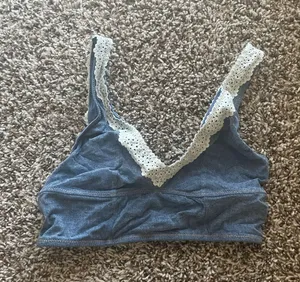 Blue Bralette with White Lace Trim thumbnail 1