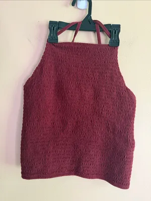 Hollister Burgundy Smocked Halter Crop Top thumbnail 1