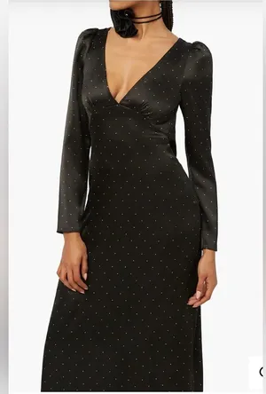 We Wore What Cowl Black Maxi Dress Polka Dot Size 4 NWT Gown thumbnail 4