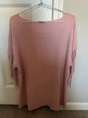 Pink Fringe Sleeve Top – Boho Style Size XL thumbnail 1