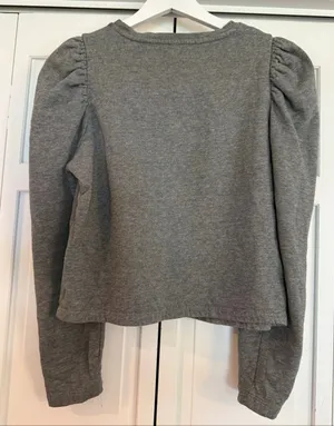 Zara grey puff sleeve crewneck sweater M thumbnail 4