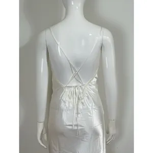 White Satin Lace Slip Dress Backless Strappy Maxi Nightgown Women’s Size S⁠ thumbnail 8