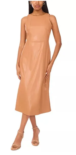 Parker Tan Sleeveless Faux-Leather Midi Dress thumbnail 1