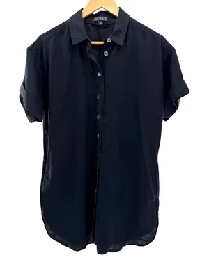 J.Crew Black 100% Linen Short Sleeve Button Down Shirt Dress Pockets SP Petite thumbnail 1