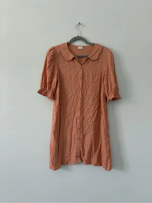 Wilfred Aritzia Poppins Short Puff Sleeve Peachy Pink Button Down Front Dress S thumbnail 3