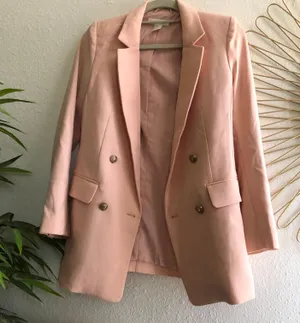 H&M oversize lined double breasted blazer jacket coat with gold button hardware thumbnail 2