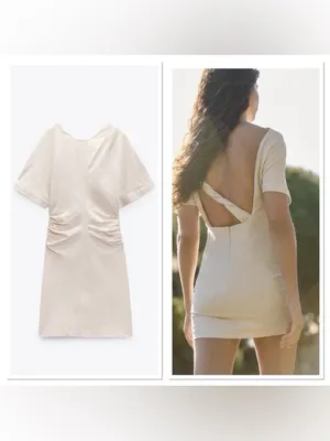 NWT Zara Ruched Open Back Twist Linen Mini Dress XXL thumbnail 2