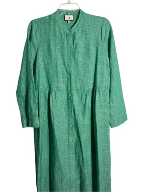NEW Tuckernuck Sea Green Lydell Linen Band Collar Maxi Shirt Dress size Medium thumbnail 5