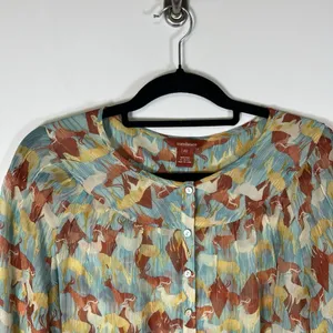 Sundance 100% Silk Deer Print Button Up Blouse Top‎ Blue Size XS Boho Western thumbnail 3