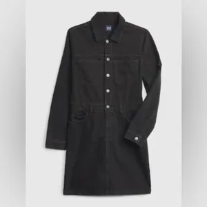 GAP Denim Mini Dress Long Sleeve Pocket in Black Wash‎ Button Front Size 4 thumbnail 15