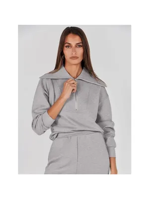 Prinbara Womens Oversized Quarter Zip Pullover Sweatshirt NWT Gray Size L thumbnail 2