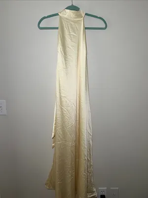 Cider High-Neck Satin Maxi Dress in Pale Butter Yellow thumbnail 2