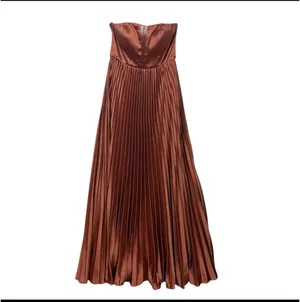 LULU'S NWT Perfected Elegance Mauve Satin Pleated Strapless Maxi M thumbnail 5