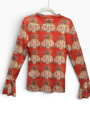 Bohemian Cowgirl Orange Nutcracker print mesh top size XL thumbnail 4