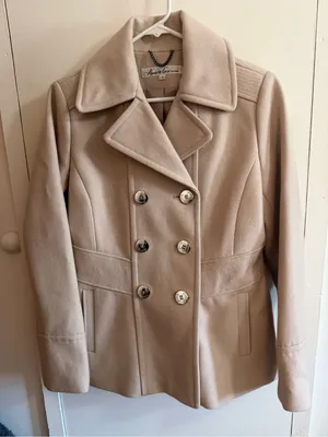 Kenneth Cole Cream Double-Breasted Wool Peacoat thumbnail 1