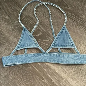 SheIn Denim Pearl Strap Bralette thumbnail 1
