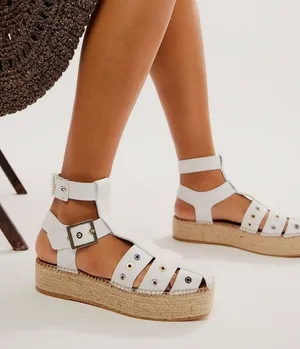 Free People Gable Glad Espadrille Gladiator Sandals White Leather Size 36, US 6 thumbnail 1
