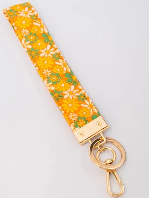 Ban.Do Retro Orange Yellow Floral Wristlet Keychain, Gold Hardware Nwt thumbnail 2