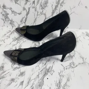 Stuart Weitzman Barrington Black Purple Glitter Buckle Heels Women's Size 9 thumbnail 10