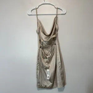Meshki NWT Zoey Cowl Neck‎ Strappy Back Mini Dress Champagne Size XS thumbnail 5