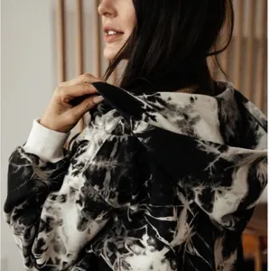 Bohme Black and Off White Tie Dye Oversized Crop Hoodie. Size Small. EUC thumbnail 6