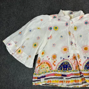 Maeve Anthropologie Celestial Print Cotton Bell Sleeve Blouse White Multi XS thumbnail 9