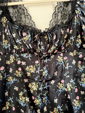 For Love And Lemons August Floral Bow Satin Lace Trim Mini Dress thumbnail 6