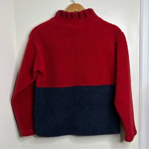 VTG USA American Flag Fuzzy Sherpa type Top Size Small yarn details mock neck thumbnail 2