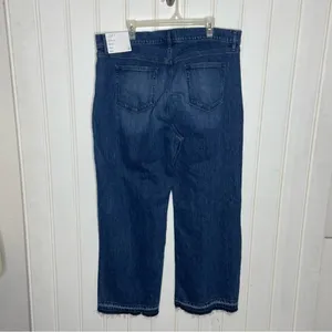 NWT LOFT Frayed High Rise Wide Leg Jeans Dark Indigo Wash Sz 34 thumbnail 6