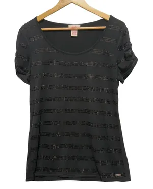 Candies Womens Top XL‎ Y2K Black Sequin Stripe Party Clubwear Retro Sparkly Glam thumbnail 1