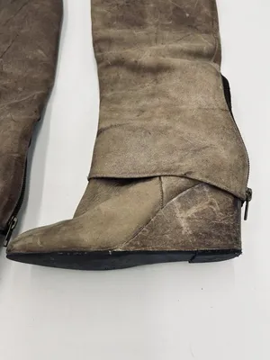 Steven by Steve Madden Taupe Leather 18" High Sz 6.5M Wedge Knee Boots thumbnail 3