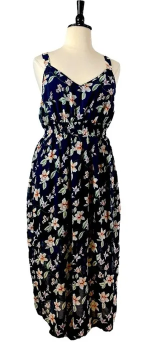 3rd + Malt New Midi Dress Smocked Hi Low Blue Pink Floral Women’s Plus Size 3XL thumbnail 1
