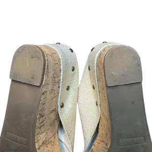 Crown Vintage Shoes Womens Size 7.5 Beige Slide‎ Sandals Cork Wedge Studded thumbnail 9