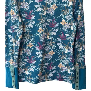 Sundance Blue Pink Floral‎ Long Sleeve Waffle Knit Thermal Top Feminine XS thumbnail 8