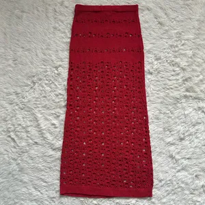 I.AM.GIA Alix Skirt Swim Coverup Maxi Elastic Waist Crochet Sheer Red XXS thumbnail 5