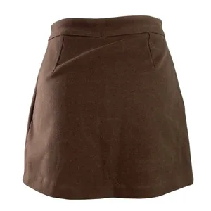 Bongbly Women's Dark Brown High Rise Slit Zip Mini Skirt Skort Shorts Size S thumbnail 4