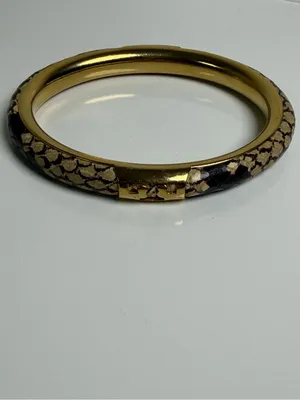 Tory Burch Women’s Leather Inlay Snake Print Gold Double T Bangle Bracelet thumbnail 7